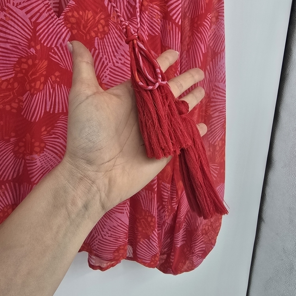 Karina Grimaldi Blouse Silk Chiffon Pink Orange Boho Long Sleeve small - Picture 6 of 9